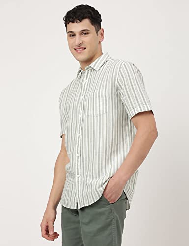 Image of Marks & Spencer Mens Striped Linen Blend Collared Neck Relaxed Fit Shirt