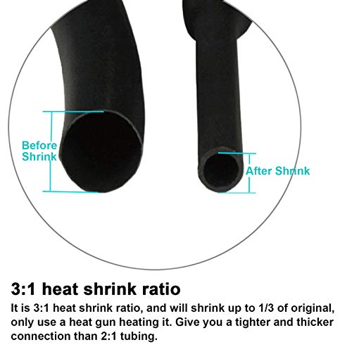 180 PCS 3:1 Dual Wall Adhesive Heat Shrink Tubing kit, 6 Sizes(Dia): 1/2\", 3/8\", 1/4\", 3/16\", 1/8\", 3/32\", Marine Wire Cable Sleeve Tube Assortment with Storage Case for DYI by MILAPEAK (Black)