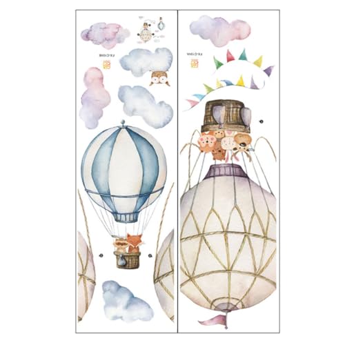 Image of LALADEFIEE Lovely Cartoon Animal Hot Air Balloon Wall Decor Sticker for Rooms and Rooms, PVC Material, Decorative and No Painting Required Nursery Wall Decals