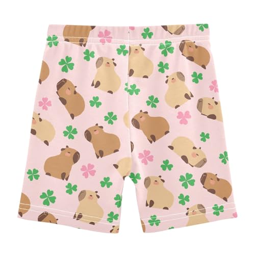 Capybara with Lucky Clover Pink Girls Shorts Elastic Waist Sports Shorts Girls Leggings Pants for 4-10 Years2