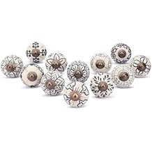 Ajuny Set of 12 Ceramic Knobs Off White Kitchen Cabinet Door and Drawer pulls for Cupboard Furniture Bathroom Dresser Hand Crafted Pottery Decorative Handle Knob