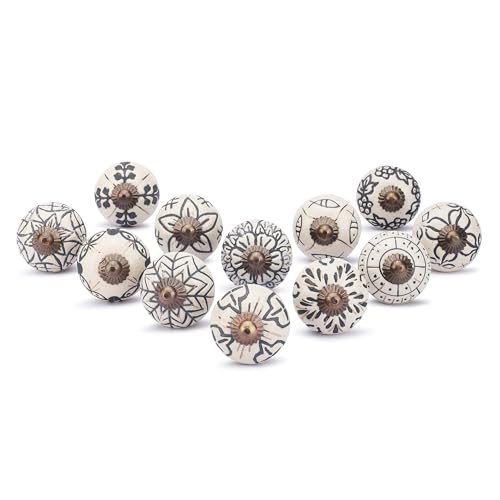 Ajuny Set Of 12 Ceramic Knobs Off White Kitchen Cabinet Door