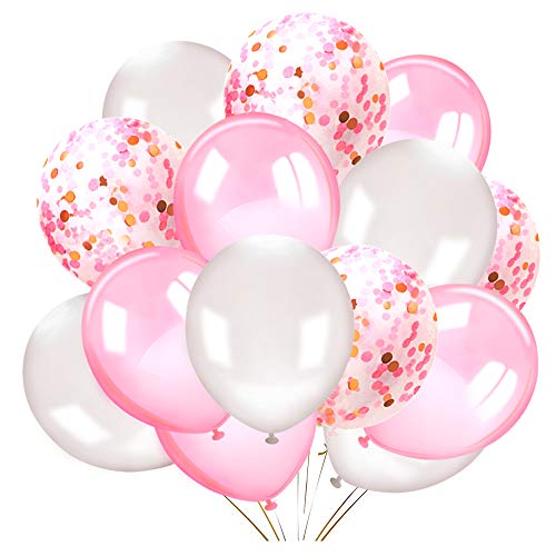 Konsait 50 Pieces 12 Inches Latex Balloons Confetti Balloons Pink and White Balloons Helium Balloons Party Supplies for Wedding Birthday Girl Baby Shower Party Decoration