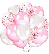 Konsait 50 Pieces 12 Inches Latex Balloons Confetti Balloons Pink and White Balloons Helium Ballo...