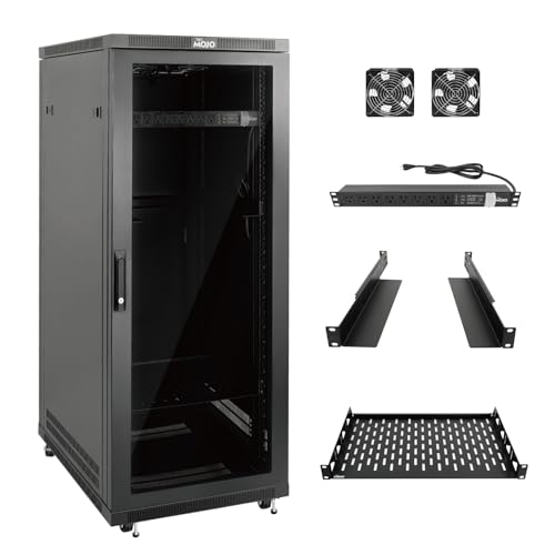 Image of Tecmojo Network Rack Cabinet,27U Server Rack,23.6 Inch Depth,Hold Up to 1800Lbs,Lockable Cabinet with Casters and Complete Accessories,Clear Door,for Home,Office,Small Business (27U 23.6 inch w*23.6 inch d)