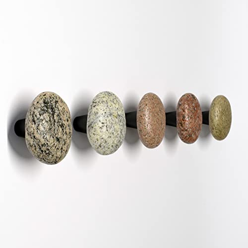 Sea Stone Bathroom Towel hooks and holders. Wall mounted Beach Stone Coat Rack hook. (Set of 5 PCS, Mixed color stones)