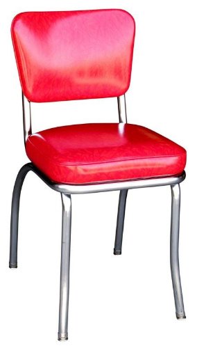 4210 Diner Chair -Cracked Ice Red- with 2 in. Box Seat - Chrome - Cracked Ice Red