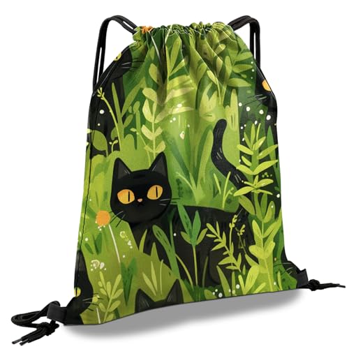 Cabreche Drawstring Backpack Draw String Sports Bags for Gym Travel Beach Waterproof Cute Sackpack Men Women Aesthetic (13"×17")-Cat