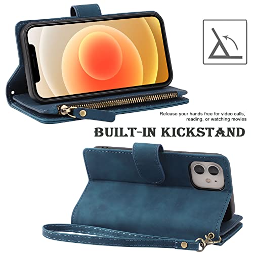 RANYOK Wallet Case Compatible with iPhone 12/12 Pro (6.1 inch), Premium PU Leather Zipper Flip Folio RFID Blocking Wallet with Wrist Strap Kickstand Protective Case - Blue by RANYOK - Image 5