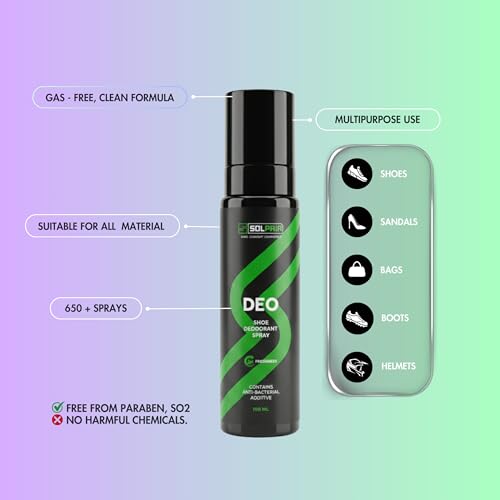 Image of Shoe Deodorizer Spray | Eliminates Odour Instantly | Anti-Bacterial Foot Odour Shoe Spray | 24H Odour Control | Safe on All Materials | For Shoes, Bags, Sprort & Gym Wears | 100ml
