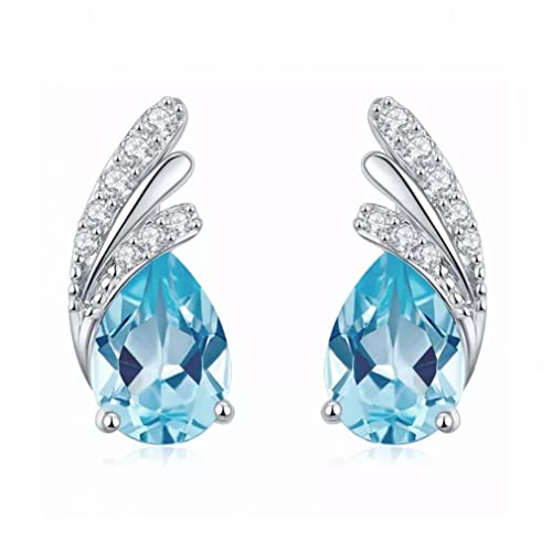 Boucles d'oreilles topaze bleue naturelle en argent massif pour femme
