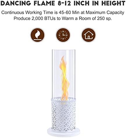 BRIAN & DANY Tabletop Fireplace, Bio Ethanol Fireplace Indoor Outdoor Smokeless Fire Pit with Tornado Flame Effect, White