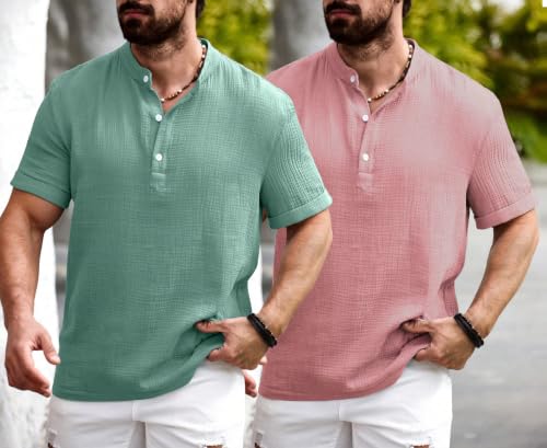 Image of Zombom Men's Polycotton Solid Short Kurta | Regular Fit | Half Sleeve | Mandarin Collar | Lightweight Casual Wear for Daily, Summer Comfort & Smart Look