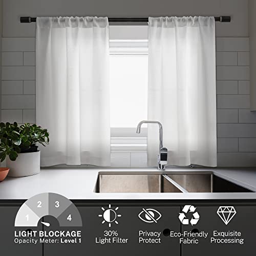Meetbily Linen Textured Semi Sheer Kitchen Tiers Curtains 36 Inches Long Small Kitchen Window Curtains Rod Pocket Cafe Curtains Drapes For Bathroom Laundry Room Rv(2 Panels, White,30" W X 36" L) #TOP1