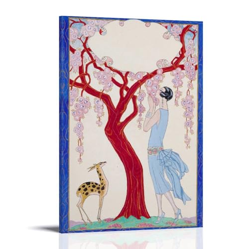 George Barbier Femme Faon Toile Art Déco Tableau Murale Rouge Idée Déco Maison Salon 20x30