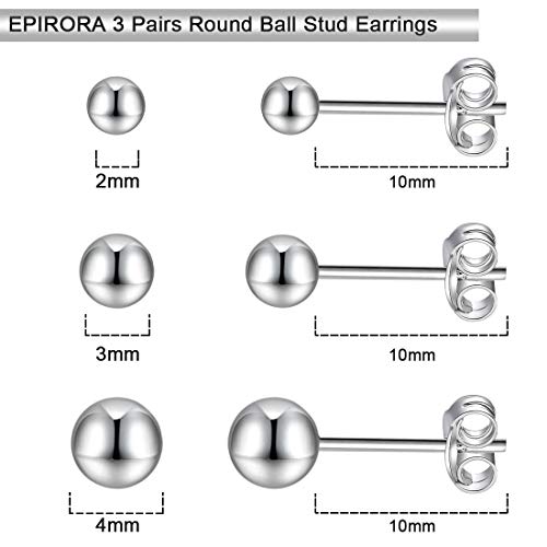 Sterling Silver Round Ball Stud Earrings For Women Girls Men, 3 Pairs Hypoallergenic Small Tiny Stud Earring Set(2/3/4Mm) #TOP6