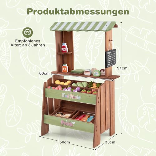 Foto von COSTWAY Kinder Kaufladen, Kaufmannsladen mit Waage, Kreidetafel, 43 Zubehör