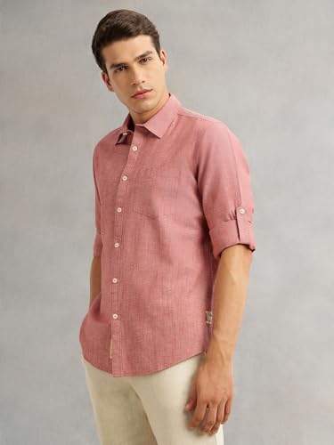 Image of Thomas Scott Men's | Solid | Premium Linen Blend | Spread Collar | Summer Wear | Long Sleeve | Shirts for Men