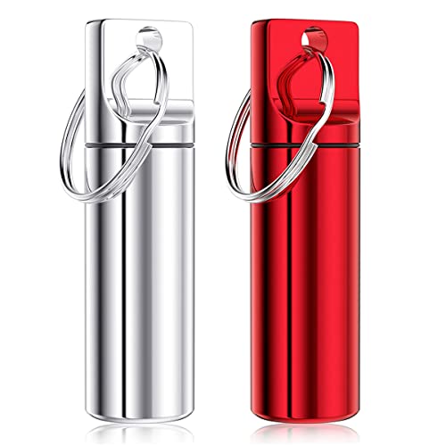 Image of Nipichsha Pill Holder Keychain, Portable Pill Box for Purse, Small Pocket Travel Tablet Organizer Case with Keychain, Waterproof Metal Tablet Medicine Bottle for Travel, Red & Silver