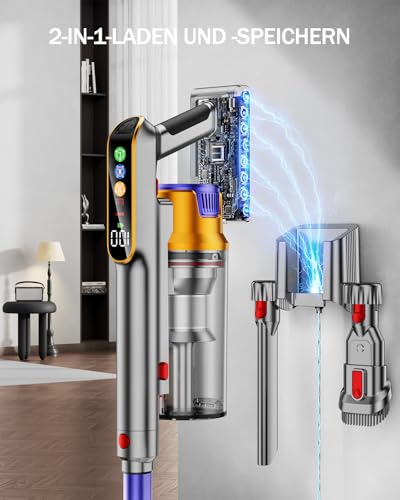 AOLOKO Akku Staubsauger, 50000Pa/580W/70Mins Staubsauger Kabellos mit 1,8L Großer Staubbecher, Wandmontierte Ladestation, 8-stufiges Filtersystem, Grünes Licht für Hartböden Teppiche Tierhaare - 6