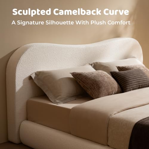 Image of RECCI AirFrame King Upholstered Bed Frame with Camelback Curved Headboard