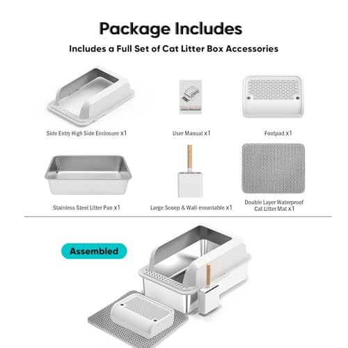 Furkid Caixa de areia para gatos de aço inoxidável com tampa, caixa de areia grande GG para gatos gr