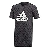 Rundhalsausschnitt adidas Jungen Essentials Logo Tee T-Shirt, Carbon/Black/White, 128