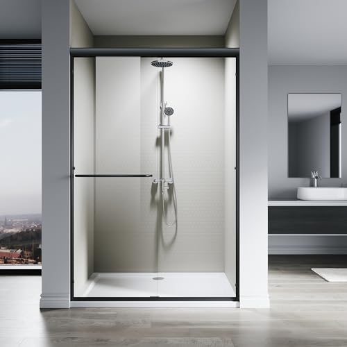 SL4U Shower Door 48" W x 76" H, Double Sliding Shower Door with 1/4" (6mm) Tempered Glass, Semi-Frameless Bypass Bathroom Door, Easy to Clean, Matte Black Finish by SL4U - Used condition - Image 8