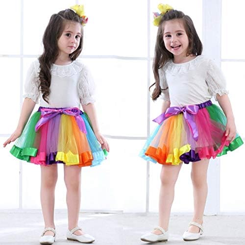 Tinksky Girls Rainbow Tutu Skirt Layered Ruffle Tiered Dance Performance Dress for Girls -S