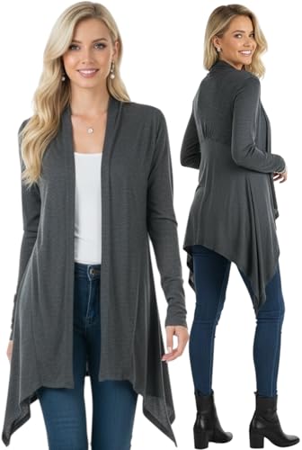 Image of ToBeInStyle Womens Open Front Long Sleeve Lightweight Asymmetrical Draped Cardigan with Side Pockets