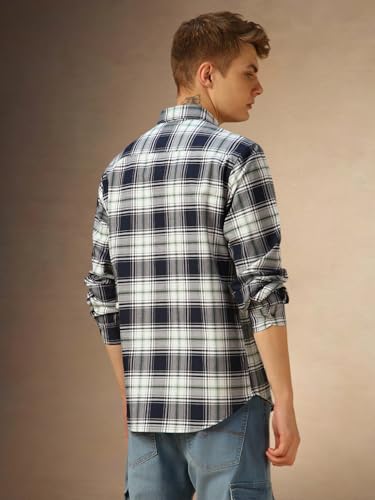 Image of Dennis Lingo Men Blue Checks Cotton Regular Fit Full Sleeve Shirts