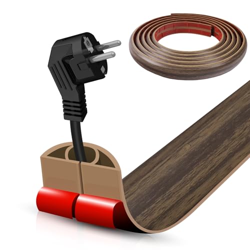 Floor Cord Cover Self Adhesive Cord Hider,10FT Cable Management, Extension Strip Protector for Wires, Prevent Cable Trips for Offices, Gyms, Exhibitions Cavity:0.39"(W) x 0.27"(H) Wood Walnut