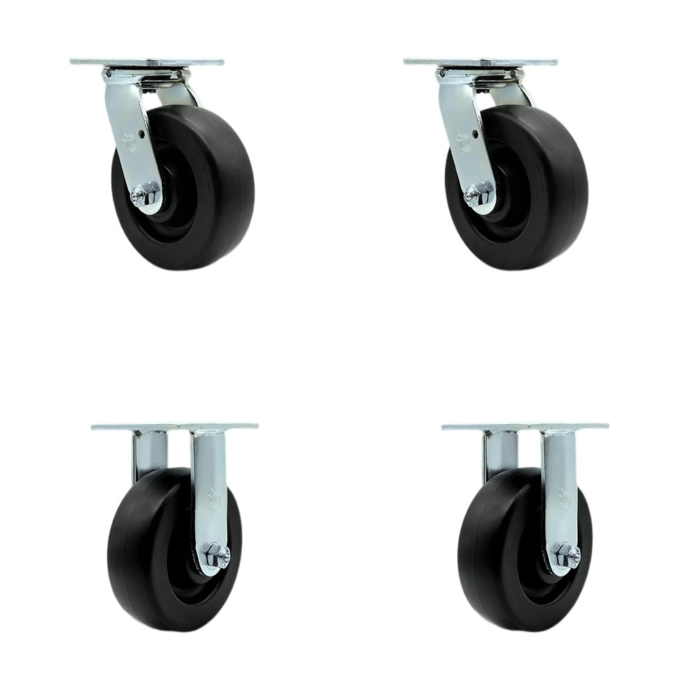 Stainless Steel Heavy Duty Swivel Caster Set of 4 with 6 Inch Polyolefin Wheels and Ball Bearings-Includes 2 Swivel with Bolt on Swivel Lock and 2 Rigid-2,800lbs. Total Capacity - Service Caster Brand