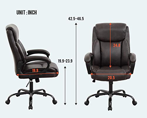 Office Chair Computer Desk Chair Pu-Padded Adjustable Exectuive High-Back Cushion Lumbar Support Chair With Armrest - Brown #TOP6