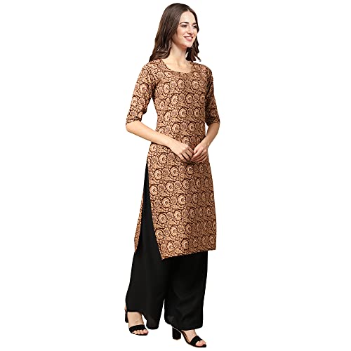Image of Pinkmint Women's Crepe Grey Color Floral Printed Straight Kurti[NB-530357]