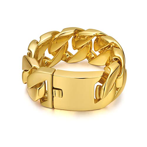 Rowin&Co Jewelry Huge 32Mm Mens Chunky Bracelet Heavy Sturdy 18K Yellow Gold Pvd Plating Stainless Steel Cuban Chain With Box Clasp thumb #4
