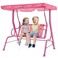 Maxmass 2 Seater Kids Swing Chair, Children Swing Seat with Adjustable Canopy, Safety Belts, Non-slip Foot Pads, Outdoor Toddler Swinging Bench for Patio Garden Porch Yard Park (Pink)