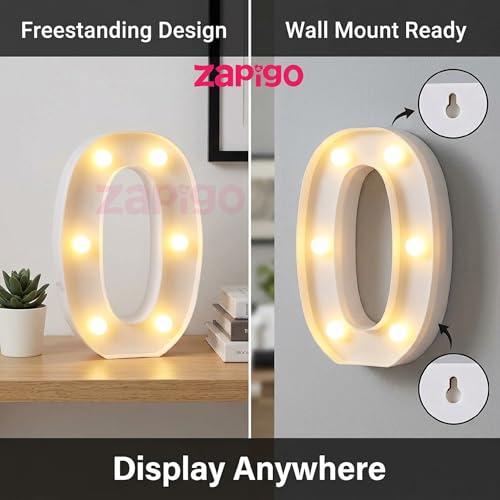 Image of Balloonistics LED Marquee Number 0 Light - 9-Inch Cordless Battery-Operated Warm White Light Up Number Sign for 10th Birthday, Anniversary, Wedding, Party Decoration & Home Decor