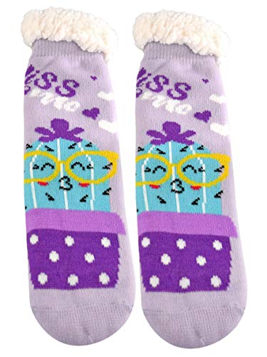 Image of LilGift ARAD Fluffy Thermal Sherpa Slipper Socks-Themed Socks-Cactus Kiss Me