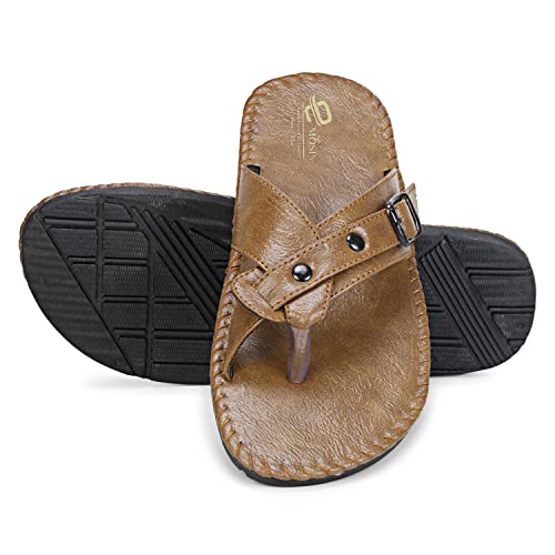 Image of Emosis Men's Faux Leather Slipper - Flat Chappal cum Thong Sandal - For Daily Use Outdoor Indoor Formal Office Home Ethnic Casual Wear