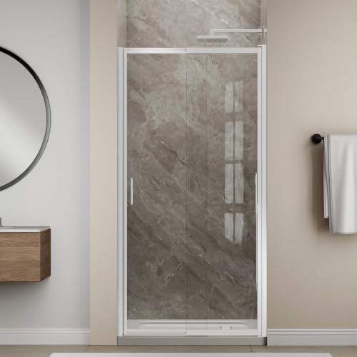 Image of 33-37 inch W x 72 inch H Pivot Shower Door, 3 /16 inch(5mm) Glass, Brushed Nickel
