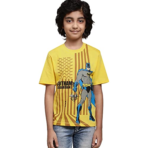 Image of Kidsville Batman Printed Regular Fit Yellow Cotton Boy's T-Shirt