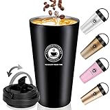 Thermobecher - Kaffeebecher to go aus Edelstahl - Doppelwandig Isoliert Thermo, Auslaufsicher - Isolierbecher mit Trinköffnung - 500ml/17oz Travel Mug - Coffee-to-go Becher für Kaffee & Tee(Schwarz)