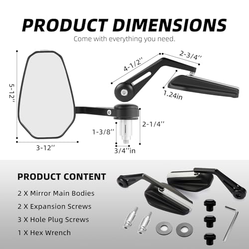 Motorcycle Mirrors for Handlebars - 5" Large 7/8" CNC Bar End Rear View Mirrors with Screw Plugs for Shadow CB500F CB650R Vulcan S Z900 Z650 V-Star 650 MT-07 MT-09 GSX-S750 V-Strom 650 Accessories by GAMAZING - Used condition - Image 5