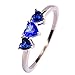 Psiroy 925 Sterling Silver Plated Simulated Blue Sapphire Heart 3 Stone Promise Ring for Women Size 7