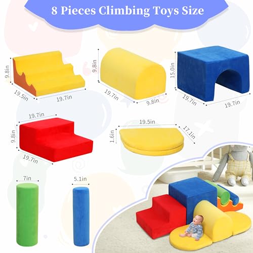 Image of 8-Piece Foam Climbing Blocks for Toddlers 1-3,PU Toddler Climbing Toys Indoor,Soft Play Climbing for Toddlers,Baby Toddler Kids Foam Climbing Blocks,Soft Play Set