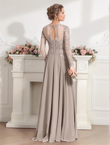Chiffon Long Sleeve Mother of The Bride Dresses Scoop Neck Sequin Laces Appliques Mother of The Groom Dress2