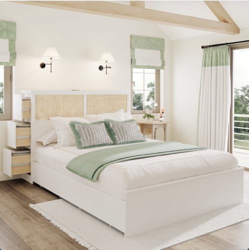 Yechen Natural Rattan Full Bed Frame with Drawers