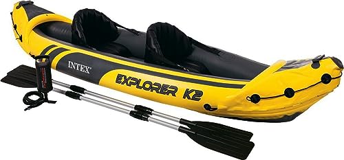 Image of Explorer K2, 2 Person Inflatable Boat for Flood Rescue, Adventure, Rafting, Fishing, Fun and Enjoyment for Your Family with Oars & Air Pump (68307)