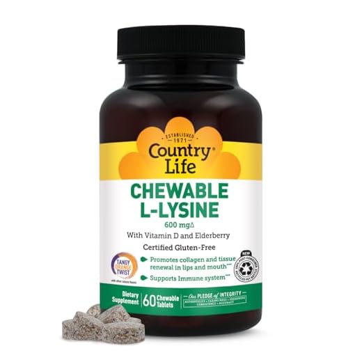 Country Life Chewable L-Lysine 600mg - 60 Tabs - Supports Immune Health - Supports Natural Collagen Production - Vitamin D - Elderberry - Great Taste